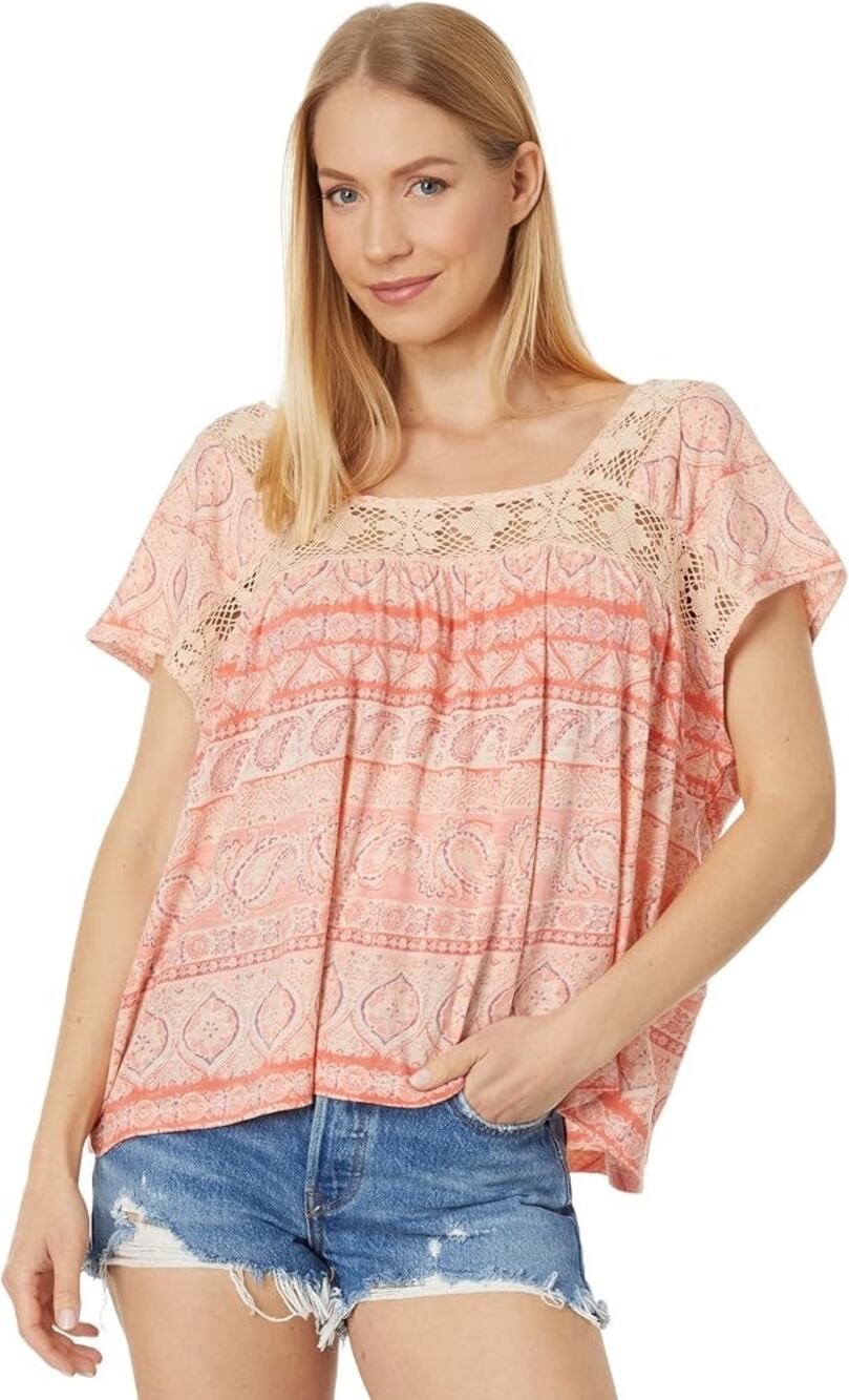 Lucky Brand Square Neck Printed Beach Tee